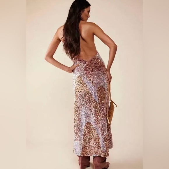 NWOT FREE PEOPLE GLITTER AND GOLD MIDI DRESS Sz S - Picture 2 of 16